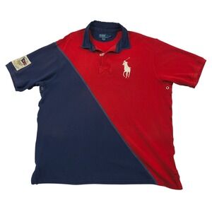 Polo Ralph Lauren Mens 2XLT Red Blue Yacht Club Big Pony Colorblock Polo Shirt